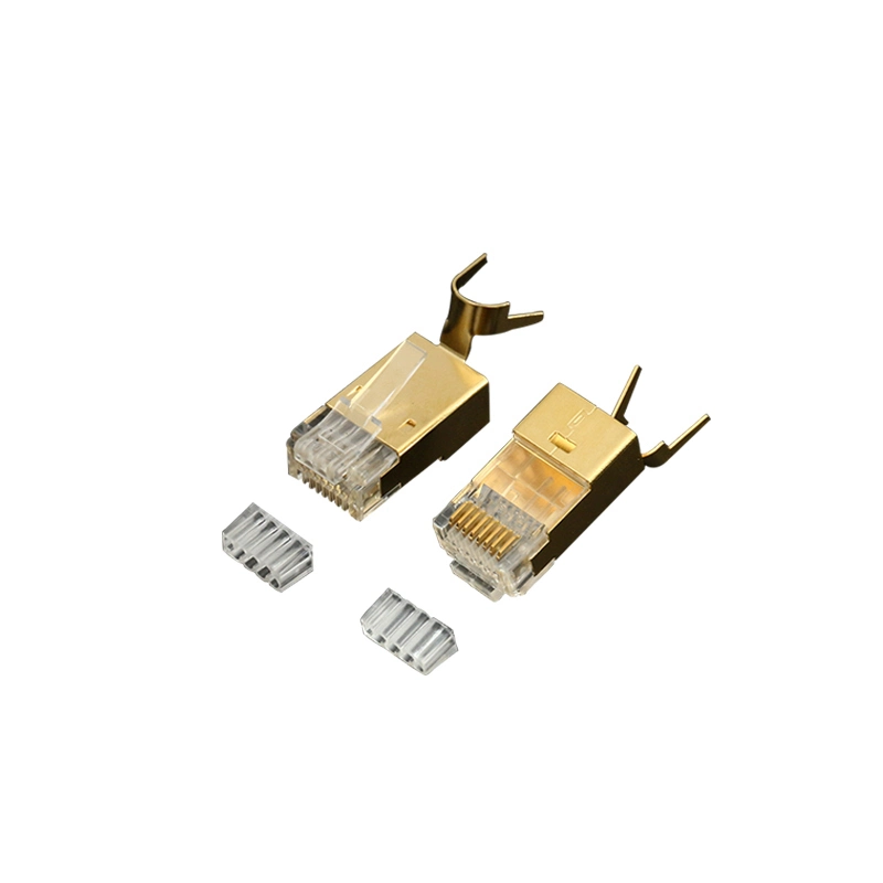 Gold- Plated Shielded CAT6A/Cat7 Cat8 Cable STP Solid Jack Ethernet Female Socket 50u RJ45 Modular Connector Plug