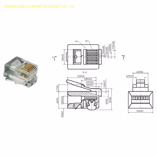UTP Rj12/Rj11 6p6c Modular Plug Cat3 Network Telephone Connector 6 Core Telephone Plug for 6p6c Cable