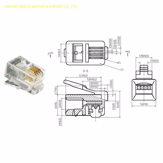 Rj9 Network Modular Plug 4p4c Telephone Connector Plug for Telephone Handset Cable