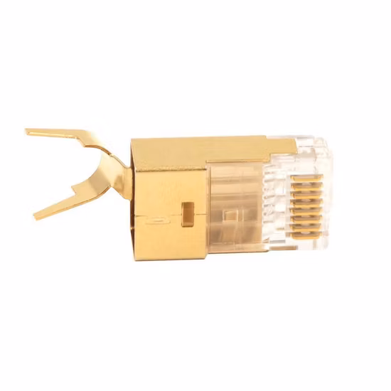 Gold- Plated Shielded CAT6A/Cat7 Cat8 Cable STP Solid Jack Ethernet Female Socket 50u RJ45 Modular Connector Plug